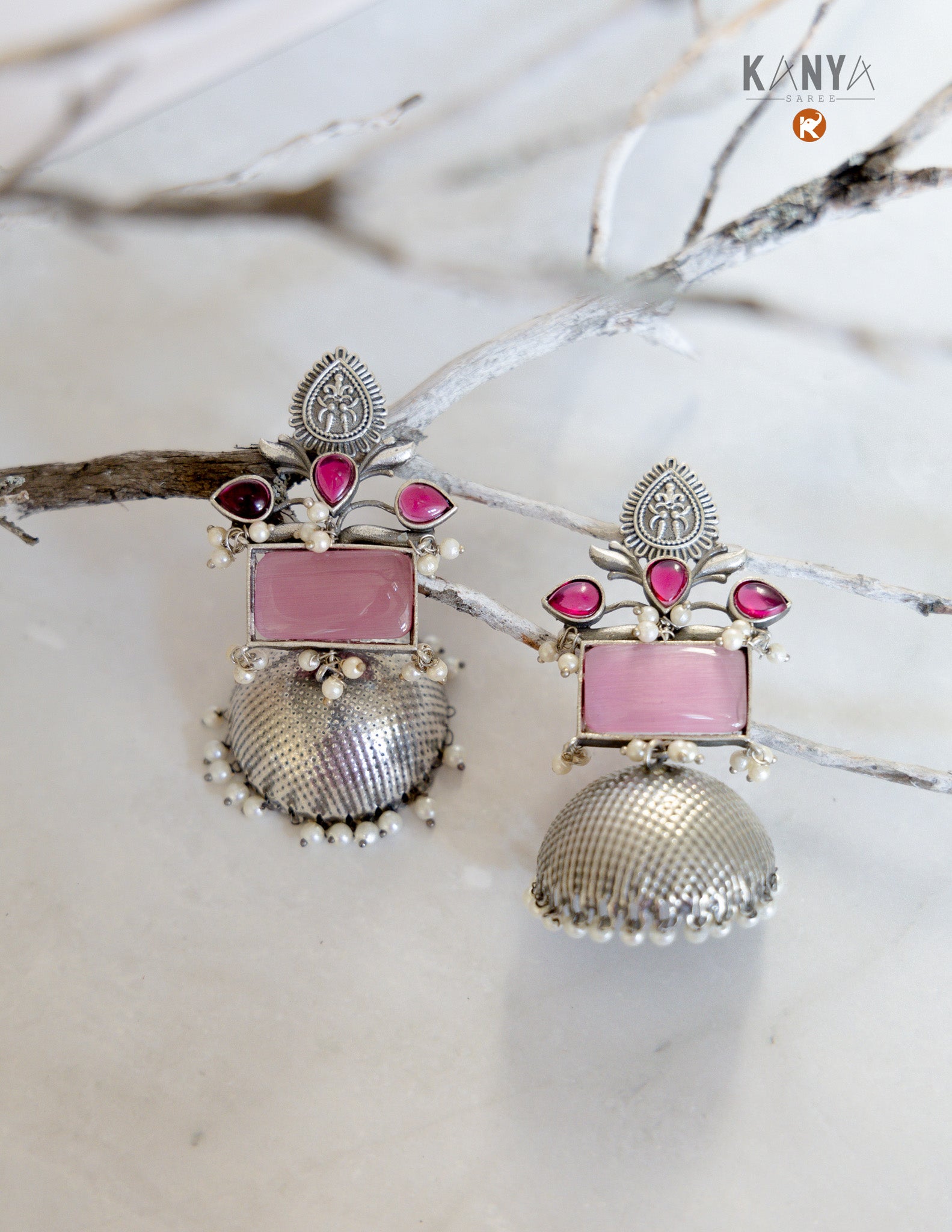 Kanya Saree Alia Bhatt Inspired Silver Polish Jhumka Earrings Bollywood Ethnic Jewelry Traditional Indian Earrings